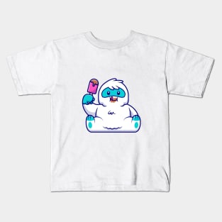 Cute Yeti Eating Ice Cream Kids T-Shirt